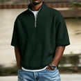 thumbnail image 1 of gbyLJF Quarter Zipper Sweatshirts for Men Short Sleeve Loose Fit Summer Tops Solid Color Spring Mens Pullover, 1 of 8