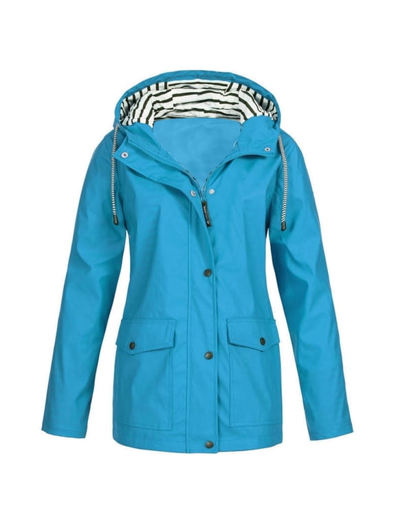 Rain Coat for Women Waterproof Active Outdoor Rain Jacket Lightweight Zip Up Overcoat Fall Raincoat Windbreaker With Hood