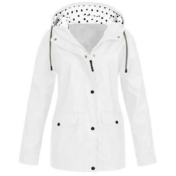gbyLJF Raincoat Womens Casual Outdoor Windbreaker Waterproof Rain Jacket with Hood Lightweight Hooded Trench Coat A02_White 4XL