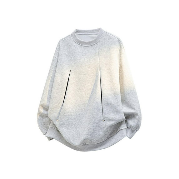 gbyLJF Round Neck Hoodie for Men Loose Fit Comfy Solid Color Sweatshirt Oversize Zipper Decorated Long Sleeve Blouse