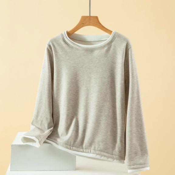 gbyLJF Round Neck T-shirts for Women Lightweight Casual Long Sleeve Pullover Tops Warm Winter Soft Base Layer Shirts