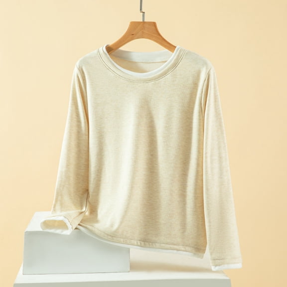 gbyLJF Round Neck T-shirts for Women Lightweight Casual Long Sleeve Pullover Tops Warm Winter Soft Base Layer Shirts