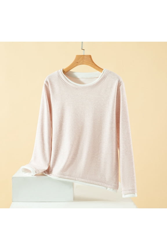 Round Neck T-shirts for Women Lightweight Casual Long Sleeve Pullover Tops Warm Winter Soft Base Layer Shirts