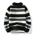 thumbnail image 1 of gbyLJF Semi-turtleneck Sweater for Men Loose Fit Striped Color-blocked Pullover Warm Knitted Top for Aautumn and Winter, 1 of 9