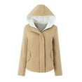 thumbnail image 1 of gbyLJF Sherpa Lined Jackets for Women, Winter Casual Long Sleeve Zip Up Hooded Cotton Coat Slim Fit Lamb Fleece Outerwear with Pockets, 1 of 3