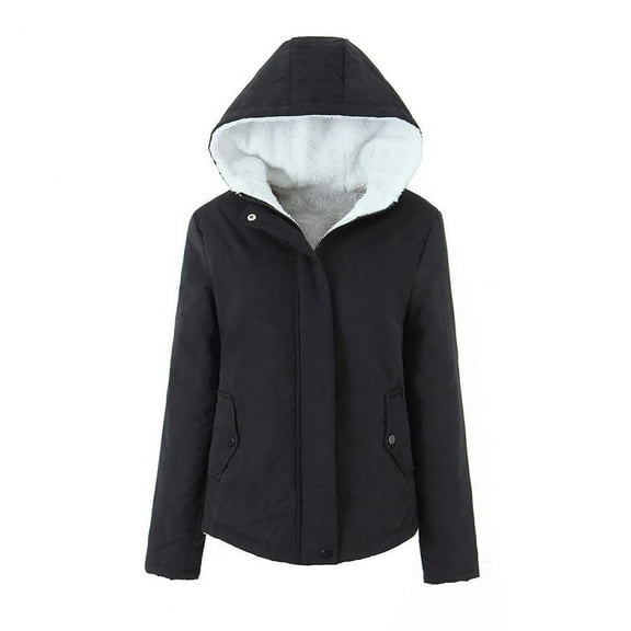 gbyLJF Sherpa Lined Jackets for Women, Winter Casual Long Sleeve Zip Up Hooded Cotton Coat Slim Fit Lamb Fleece Outerwear with Pockets