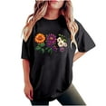 thumbnail image 1 of gbyLJF Short Sleeve Workout Tops for Women Plus Size Loose Fit Cotton Crew Neck T Shirt Print Drop Shoulder Shirts Black L, 1 of 7