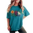 thumbnail image 1 of gbyLJF Short Sleeve Workout Tops for Women Plus Size Loose Fit Cotton Crew Neck T Shirt Print Drop Shoulder Shirts Blue M, 1 of 7