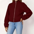 thumbnail image 1 of gbyLJF Short Zip Up Jackets for Women Fleece Stand Up Collar Long Sleeve Coat Solid Color Warm Casual Jacket Women's Outwear, 1 of 5