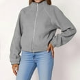 thumbnail image 1 of gbyLJF Short Zip Up Jackets for Women Fleece Stand Up Collar Long Sleeve Coat Solid Color Warm Casual Jacket Women's Outwear, 1 of 5