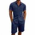 thumbnail image 1 of gbyLJF Shorts Sets For Men Button Down Cargo Shirt Matching Shorts Set 2 Piece Summer Outfits with Pockets, 1 of 9