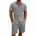 thumbnail image 1 of gbyLJF Shorts Sets For Men Button Down Cargo Shirt Matching Shorts Set 2 Piece Summer Outfits with Pockets, 1 of 9