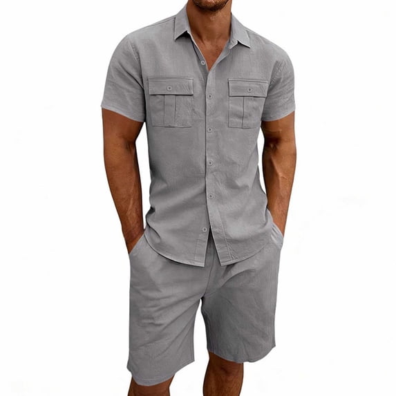 gbyLJF Shorts Sets For Men Button Down Cargo Shirt Matching Shorts Set 2 Piece Summer Outfits with Pockets