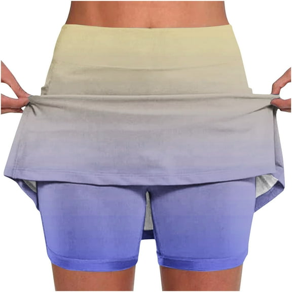 gbyLJF Skirts for Women Trendy Summer Stretch Yoga Culottes Athletic Shorts High Waist Lightweight Tight Joggers Yellow L