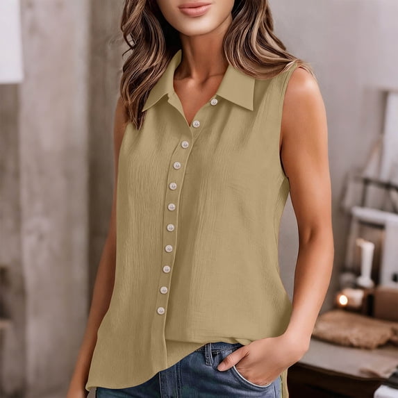 gbyLJF Sleeveless Button Down Shirts for Women Summer Open Front Collared Tank Tops Casual Business Work Blouses