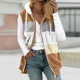 thumbnail image 1 of gbyLJF Sleeveless Jacket for Women Color-blocked Drawstring Full Zipper Hoodie Coat Fall Winter Fleece Warm Jackets, 1 of 5