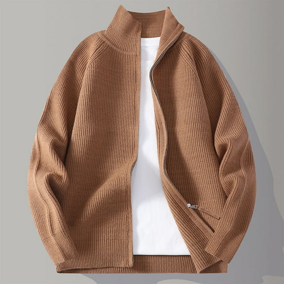 gbyLJF Solid Color Knitted Cardigan for Men Full Zip Up Sweater Jackets Winter Casual Loose Long Sleeve Outwear Coats