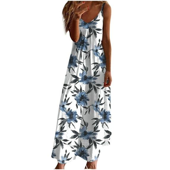 gbyLJF Summer Dress Plus Size Pleated Dress Women Country Concert Dress Summer Dress Trendy A01_Blue L