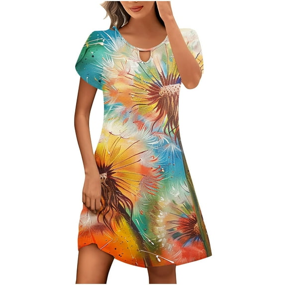 gbyLJF Summer Dress for Women 2024 Eazy Peazy Dress Vintage Print Slip Dress Casual Party Dress A02_Multicolor L