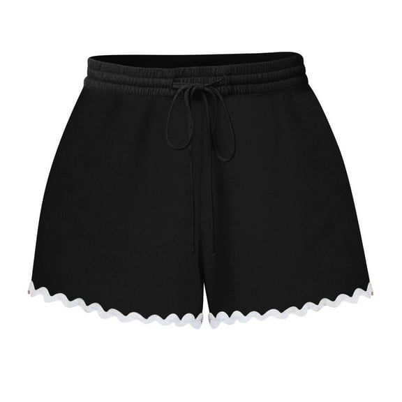 gbyLJF Summer Shorts for Women 2024 Fashion Floral Trim Drawstring Elastic Waist Palazzo Casual Vacation Shorts Black M