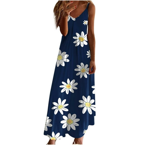 gbyLJF Summer Swing Dress for Women Vacation Dress Party Dress Plus Size Vintage Swing Dress A06_Blue L