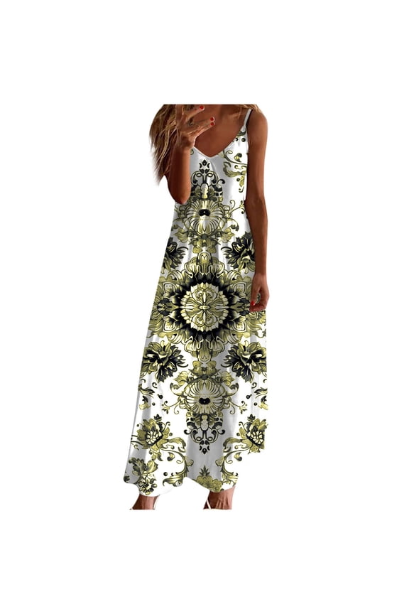 Summer Vacation Dress Womens Ruffle Dress Chiffon Dress Ruffle Dress With High Slit A03_Yellow L