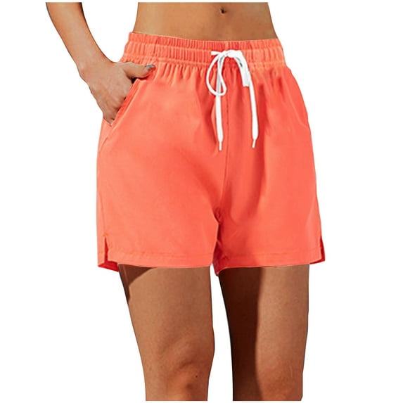 gbyLJF Sweat Shorts for Women Summer Outdoor Workout Athletic Quick Dry Shorts Drawstring Waist Jogger Shorts with Pockets Orange 3XL