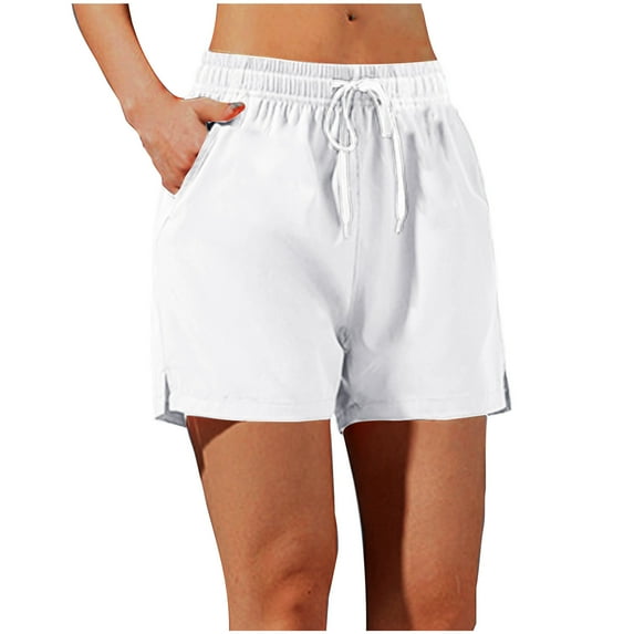 gbyLJF Sweat Shorts for Women Summer Outdoor Workout Athletic Quick Dry Shorts Drawstring Waist Jogger Shorts with Pockets White 3XL