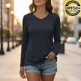 thumbnail image 1 of gbyLJF T-Shirts for Women Long Sleeve Lightweight Workout Casual Tops Solid Color V-Neck Sun Protective Shirt Quick Dry Tees, 1 of 4