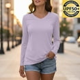 thumbnail image 1 of gbyLJF T-Shirts for Women Long Sleeve Lightweight Workout Casual Tops Solid Color V-Neck Sun Protective Shirt Quick Dry Tees, 1 of 6