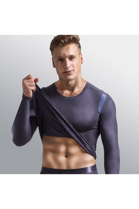 Thermal Underwear for Men Elastic Slim Fit Sweatshirt Mesh Breathable Top Base Layer Shirt for Winter