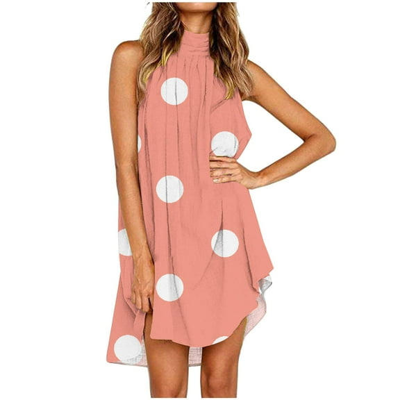gbyLJF Turtle Neck Dress for Women Flowy Boho Dress Plus Size A Line Dress Cotton Womens Dress Pink L