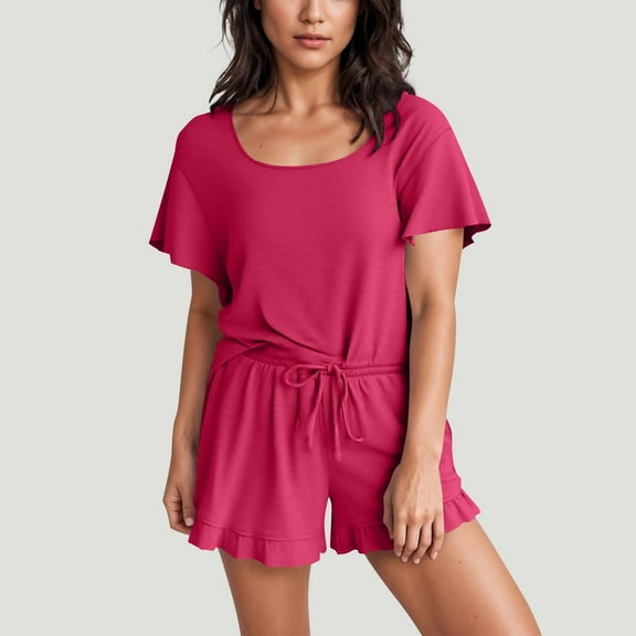 gbyLJF Two Piece Set for Women Summer Casual Sets Solid Color Shorts and Short Sleeve Tops Travel Spring Outfits