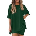 thumbnail image 1 of gbyLJF Two Piece Sets for Women Solid Color Summer Crewneck Casual Outfits Loose Fit Short Sleeve Shorts Womens Sweatsuit, 1 of 8