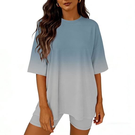 gbyLJF Two Piece Sets for Women Summer Short Sleeve T-Shirt and Biker Shorts Loungewear Sets Casual Outdoor Travel Sweat Suits