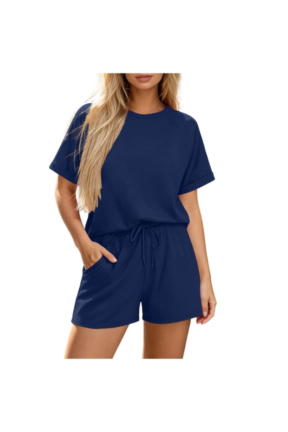 Two Piece Short Sets for Women Casual Summer Outfits Short Sleeve Crew Neck T-shirts Sweatshorts Matching Set