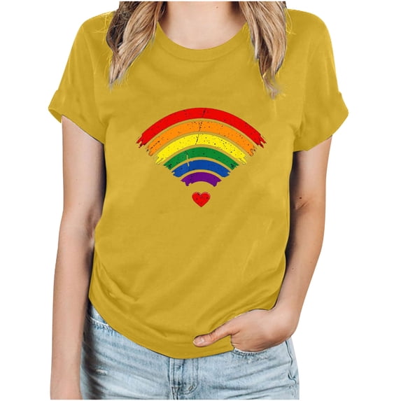 gbyLJF V Neck T Shirts Women Loose Fit Long Tunic Tops Womens Casual Short Sleeve Tops Cute Summer Top Yellow M