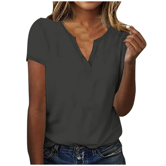 gbyLJF V Neck T Shirts for Women Pack Womens Boho Tops Asymmetrical Tops for Women Womens V Neck Tops Dark Gray S