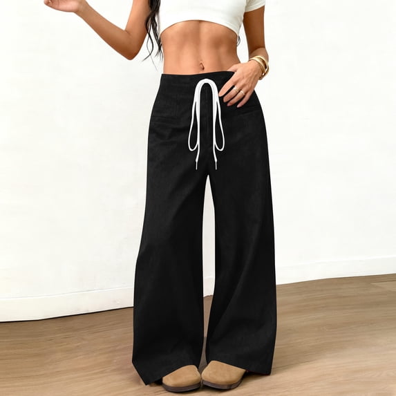 gbyLJF Velvet Pants for Women Dressy Drawstring Elastic Waist Wide Leg Pants Casual Jogger with Pockets