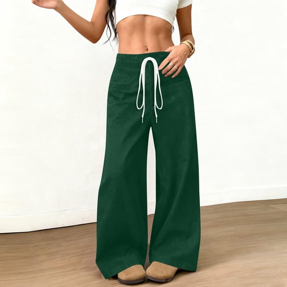 gbyLJF Velvet Pants for Women Dressy Drawstring Elastic Waist Wide Leg Pants Casual Jogger with Pockets