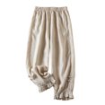 thumbnail image 1 of gbyLJF Vintage Linen Pants Womens Elastic Waist Casual Pants Cute Lace Ruffle Trim Cropped Trousers with Pockets Beige XL, 1 of 6
