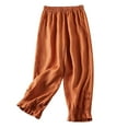 thumbnail image 1 of gbyLJF Vintage Linen Pants Womens Elastic Waist Casual Pants Cute Lace Ruffle Trim Cropped Trousers with Pockets Orange M, 1 of 6