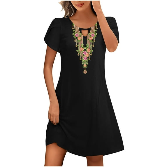 gbyLJF Vintage Plus Size Dress Summer Dress Woman Plus Size Vintage Dress Linen Womens Dress A04_Black L