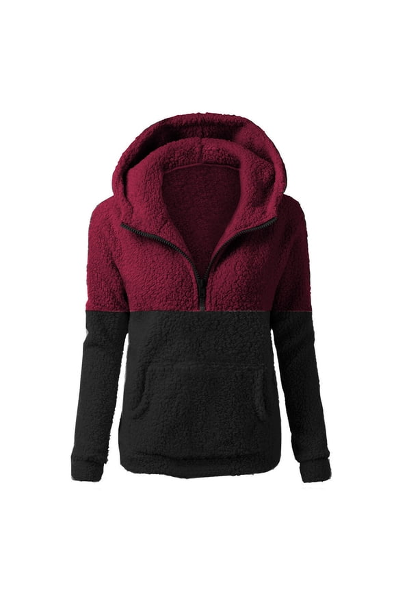 Winter Coats Womens Oversized Jacket Faux Fur Coat Hood Zipper Outwear Fuzzy Fleece Warm Shacket Shaggy A01_Wine L