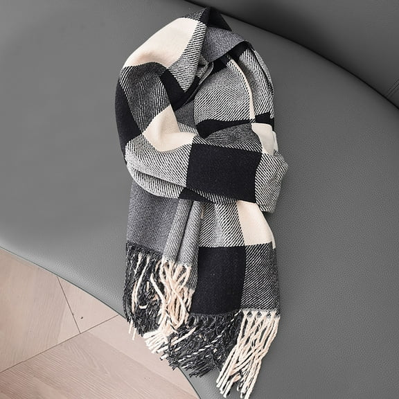 gbyLJF Winter Knitted Scarf for Women Plaid Scarves Warm Soft Daily Shawls and Wraps Long Blanket Scarf