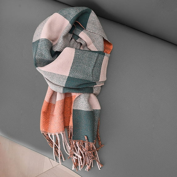 gbyLJF Winter Knitted Scarf for Women Plaid Scarves Warm Soft Daily Shawls and Wraps Long Blanket Scarf