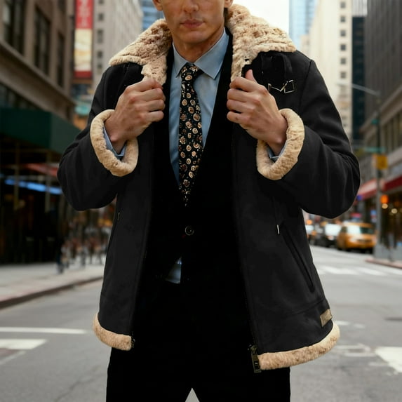 gbyLJF Winter Outwear Jackets for Men Fleece Thickened Solid Color Zip Up Coats Long Sleeve Deerskin Fleece Hooded Jacket with pockets