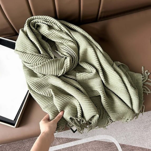 gbyLJF Winter Solid Color Scarf for Women Knitted Fringed Scarves Warm Soft Daily Shawls and Wraps Long Blanket Scarf