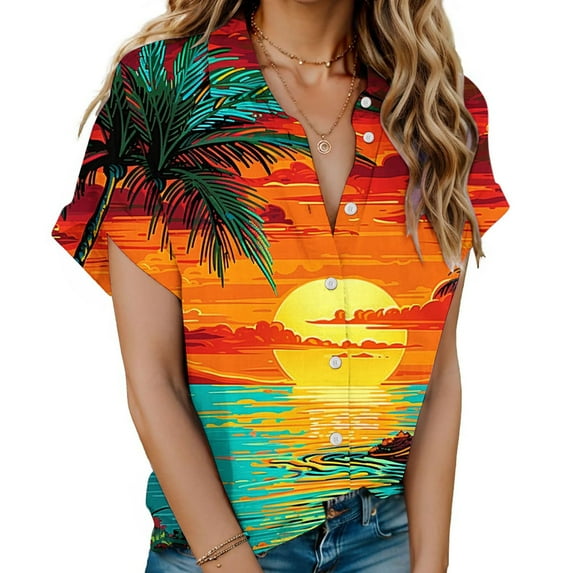 gbyLJF Woman Blouses And Shirts V Neck Womens T Shirt Womens Shirts Dressy Casual Summer Ribbed Tunic Orange L