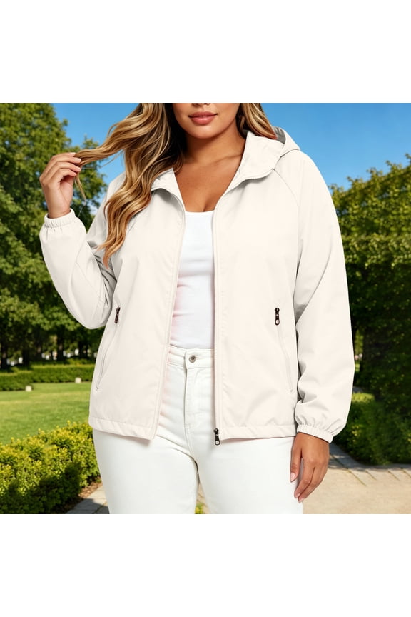 Women Lightweight Hooded Windbreaker with Zipper Pockets Sun Protection Full Zip Thin Jackets Casual Hiking Running Long Sleeve Coats